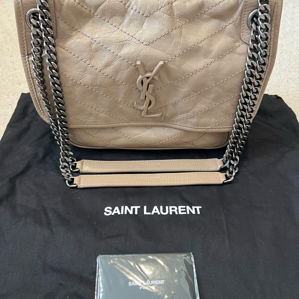 YSL Saint Laurent NIKI Medium Chain Flap Bag Matelasse Neutral Leather Handbag